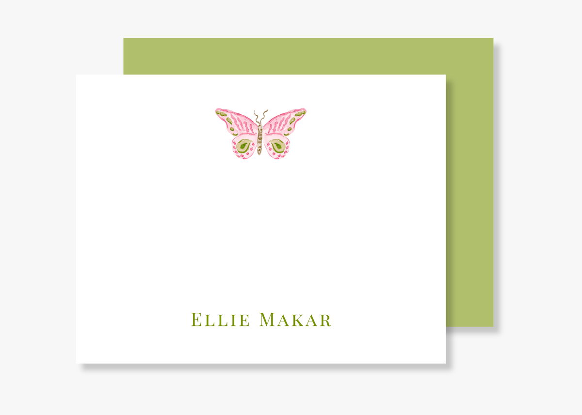 Personalized Pink Watercolor Butterfly Stationery