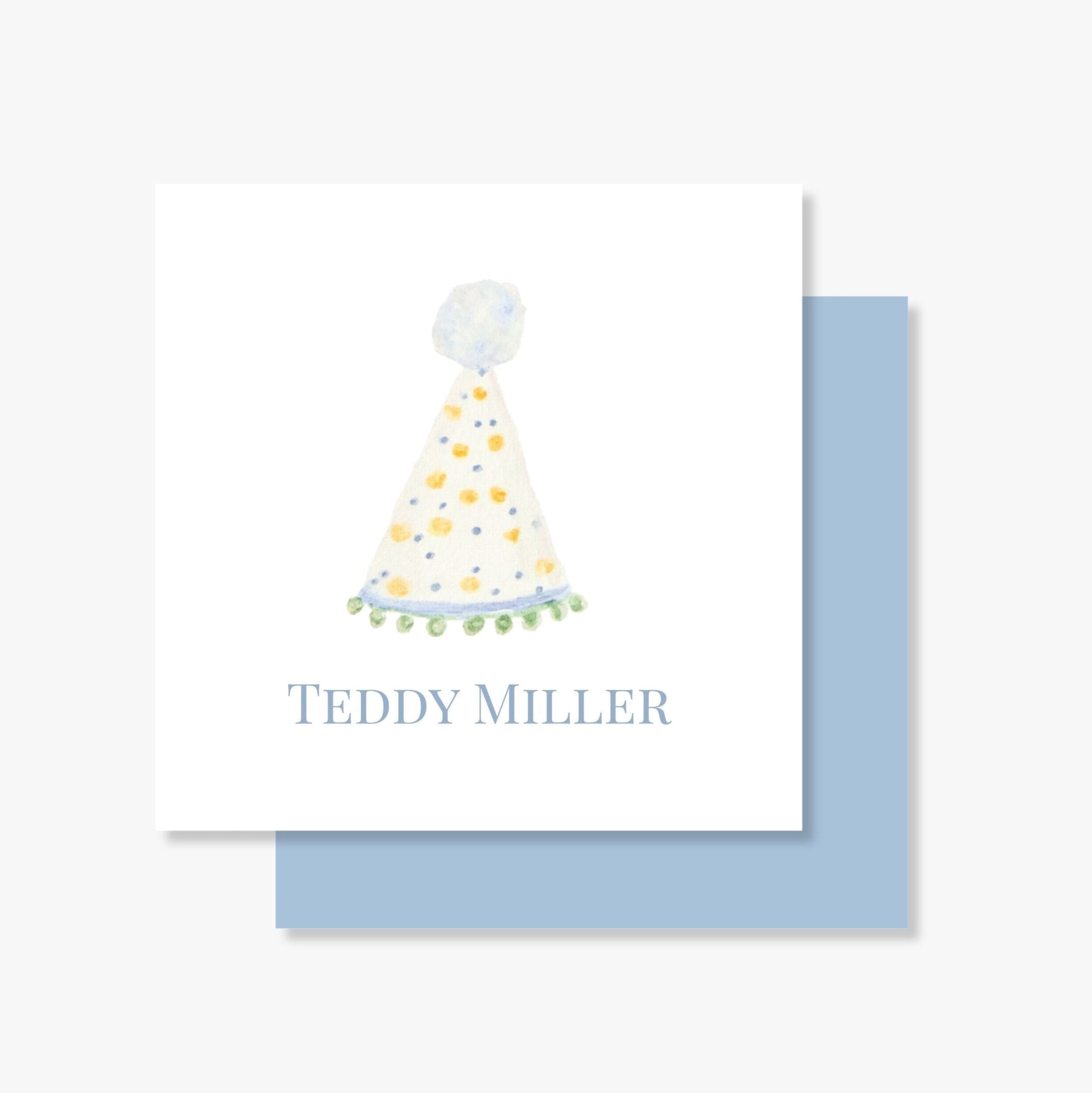 Personalized Blue & Green Party Hat Enclosure Card