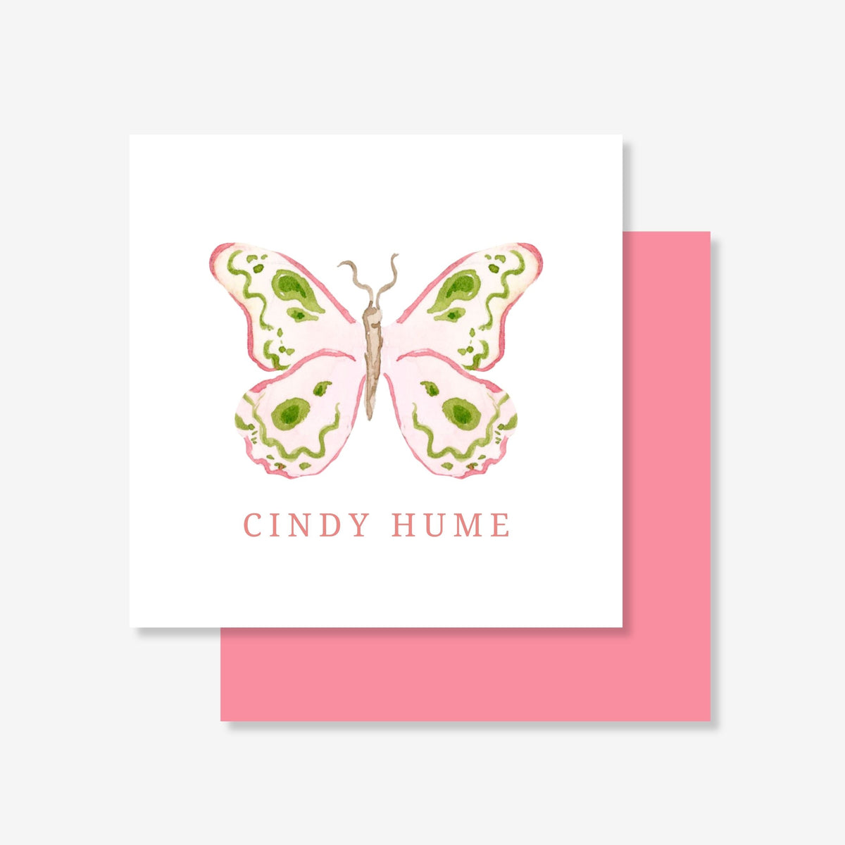 Personalized Pink & Green Painted Butterfly Enclosure Card