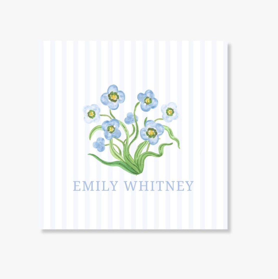 Personalized Blue Stripe Floral Enclosure Card