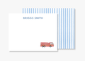 Personalized Firetruck Kids Stationery | Blue Stripe Notecards