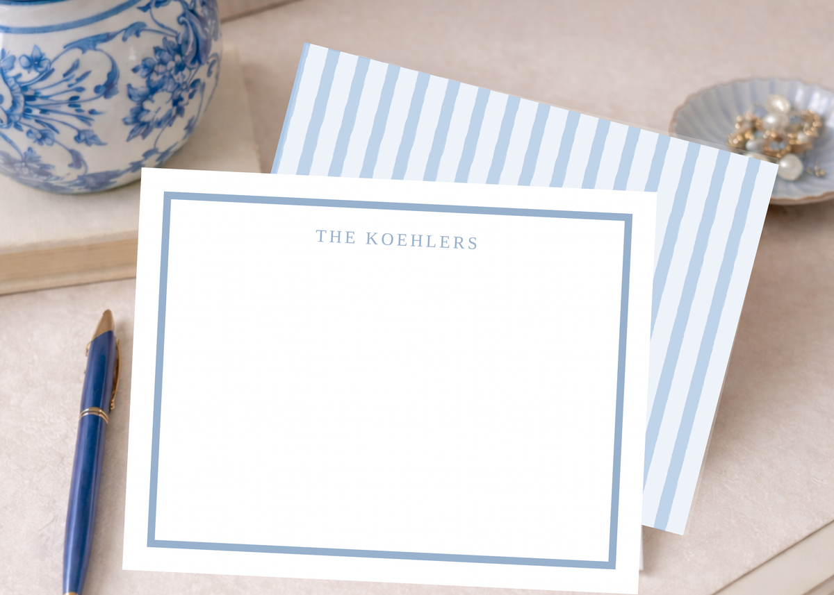 Personalized Blue Border Stationery